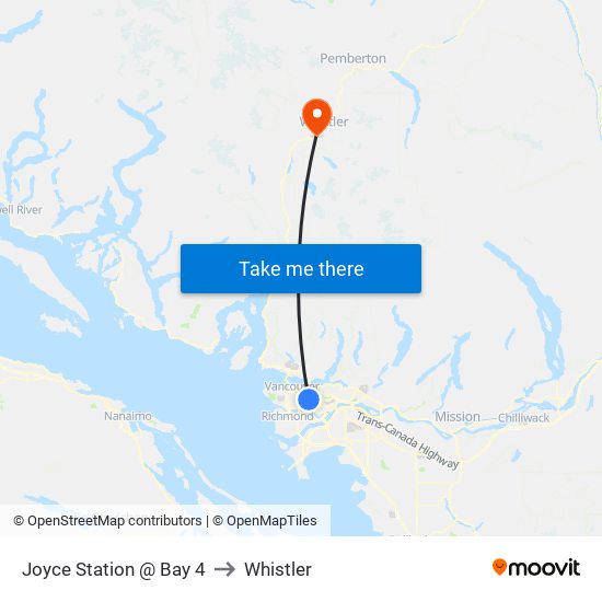 Joyce Station @ Bay 4 to Whistler map