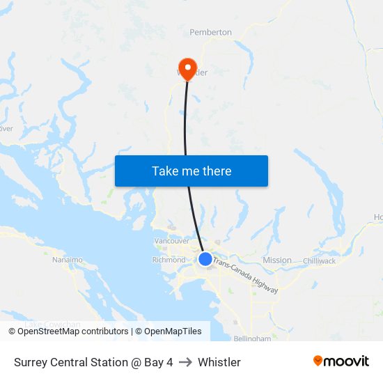Surrey Central Station @ Bay 4 to Whistler map