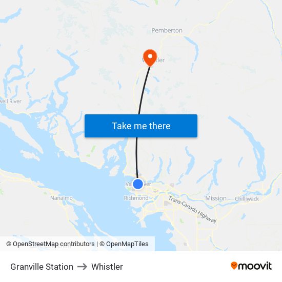 Granville Station to Whistler map