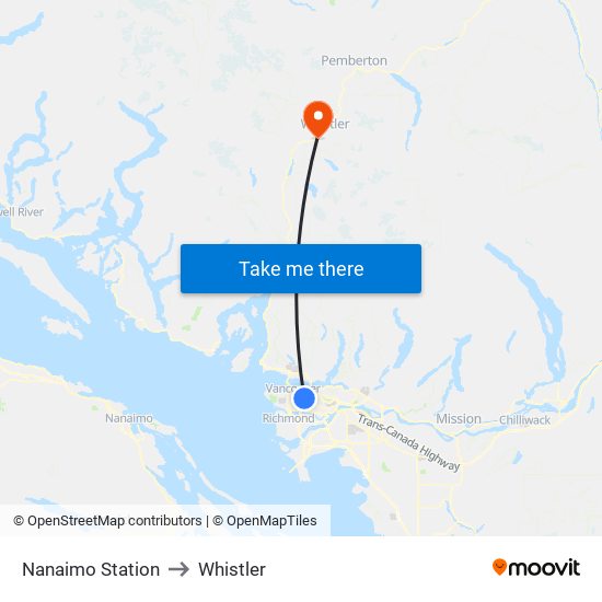 Nanaimo Station to Whistler map