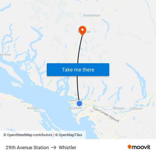 29th Avenue Station to Whistler map
