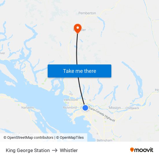 King George Station to Whistler map