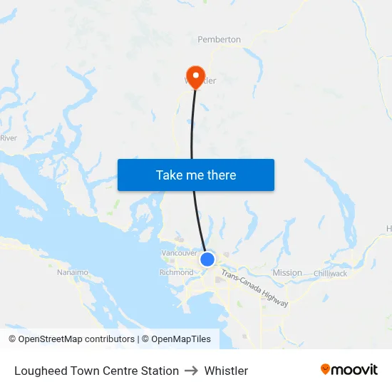Lougheed Town Centre Station to Whistler map