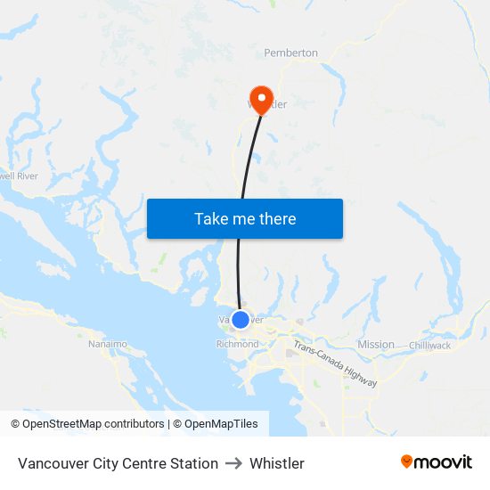Vancouver City Centre Station to Whistler map
