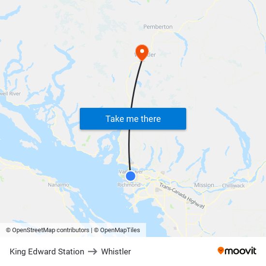 King Edward Station to Whistler map