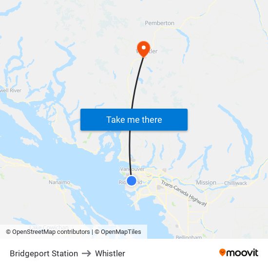 Bridgeport Station to Whistler map