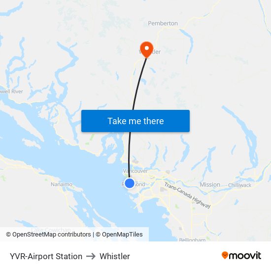 YVR-Airport Station to Whistler map