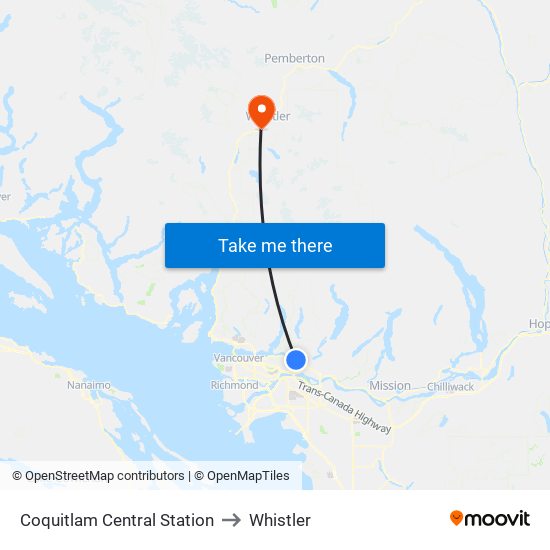 Coquitlam Central Station to Whistler map