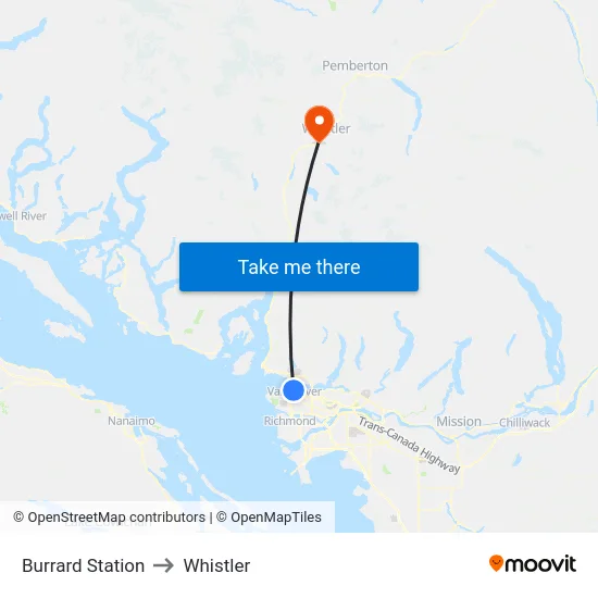 Burrard Station to Whistler map