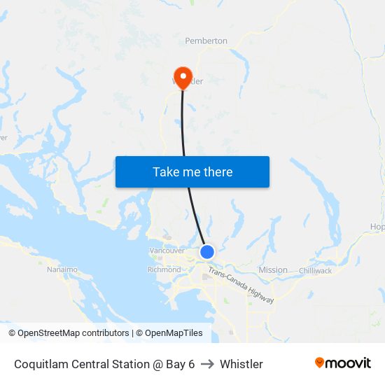 Coquitlam Central Station @ Bay 6 to Whistler map