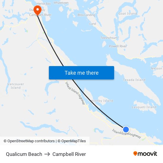 Qualicum Beach to Campbell River map