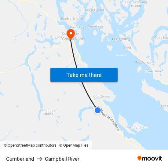 Cumberland to Campbell River map