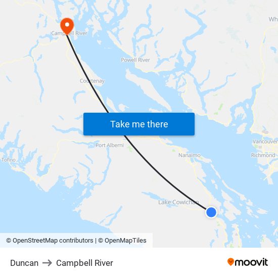 Duncan to Campbell River map