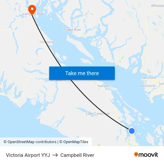 Victoria Airport YYJ to Campbell River map