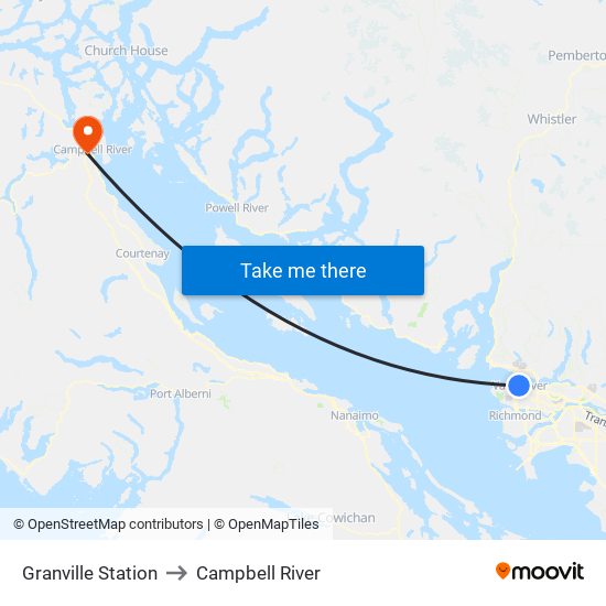 Granville Station to Campbell River map