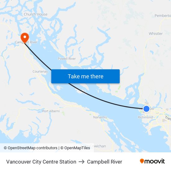 Vancouver City Centre Station to Campbell River map