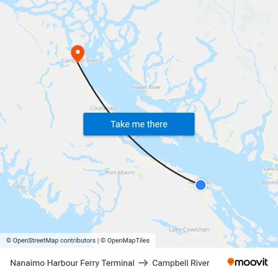 Nanaimo Harbour Ferry Terminal to Campbell River map