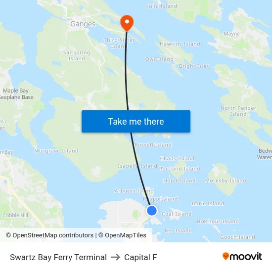 Swartz Bay Ferry Terminal to Capital F map