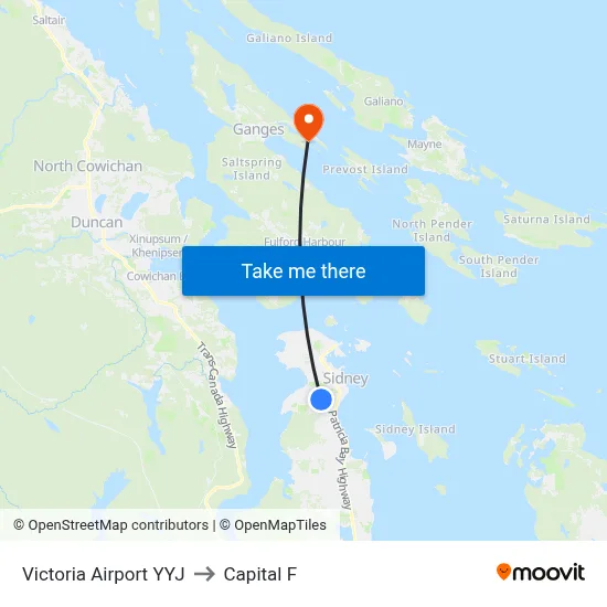 Victoria Airport YYJ to Capital F map