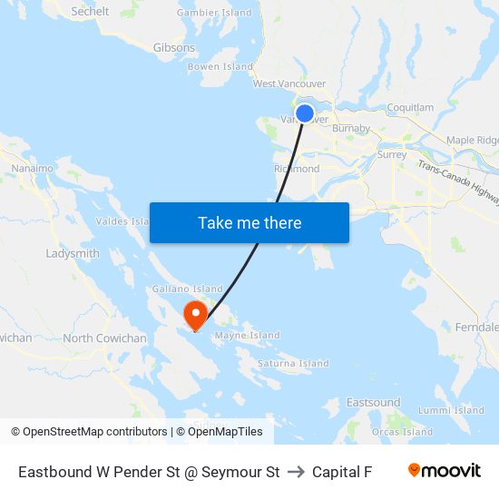 Eastbound W Pender St @ Seymour St to Capital F map