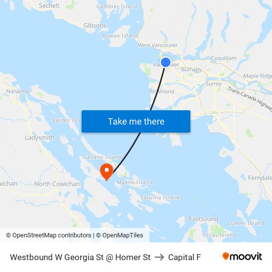 Westbound W Georgia St @ Homer St to Capital F map