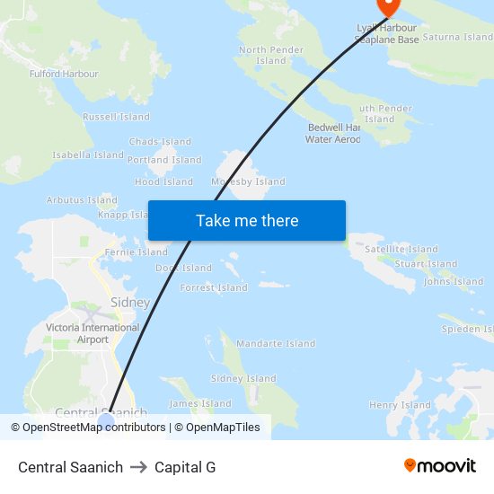 Central Saanich to Capital G map