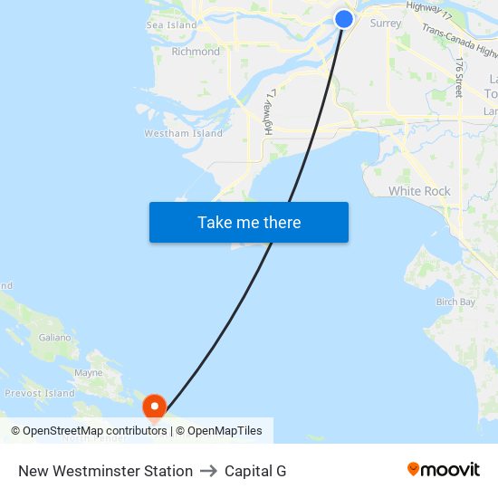 New Westminster Station to Capital G map