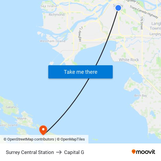 Surrey Central Station to Capital G map