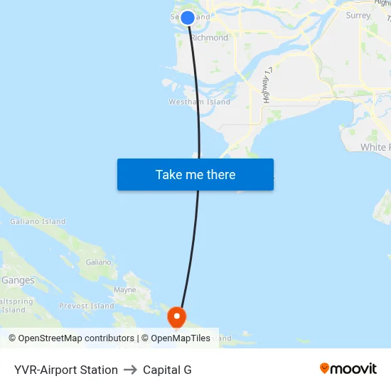 YVR-Airport Station to Capital G map