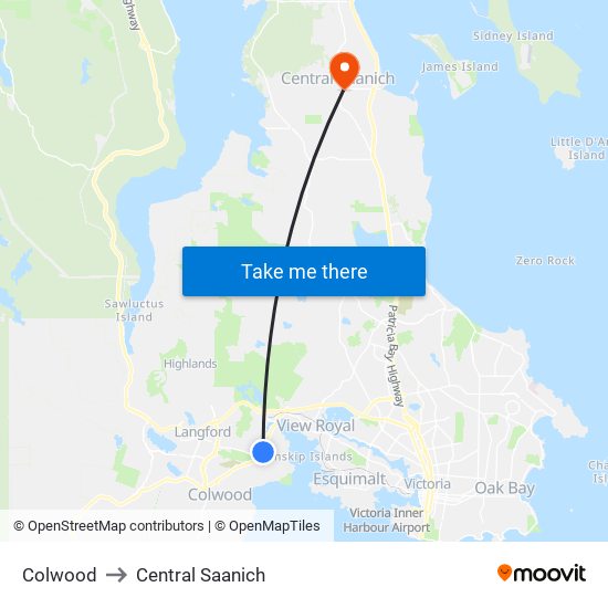 Colwood to Central Saanich map