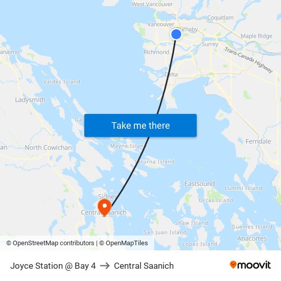 Joyce Station @ Bay 4 to Central Saanich map