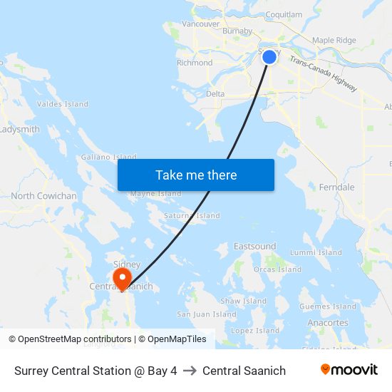 Surrey Central Station @ Bay 4 to Central Saanich map