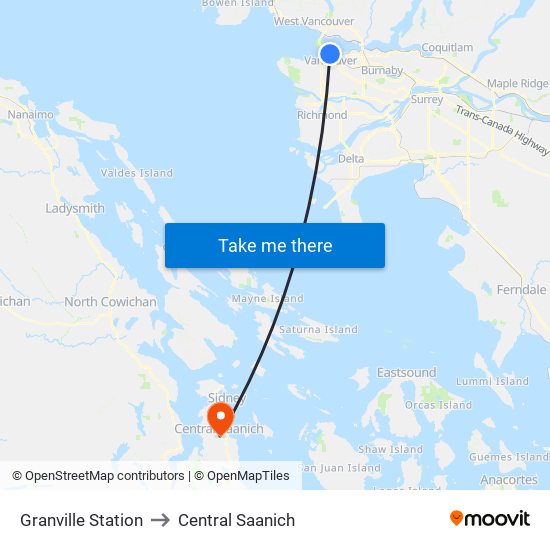Granville Station to Central Saanich map