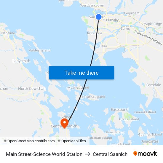 Main Street-Science World Station to Central Saanich map