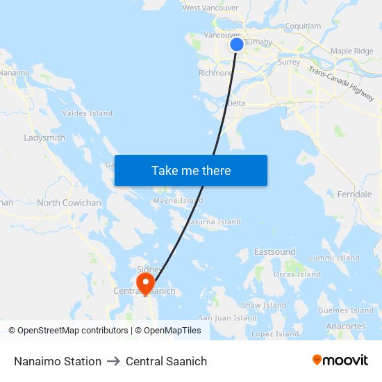 Nanaimo Station to Central Saanich map