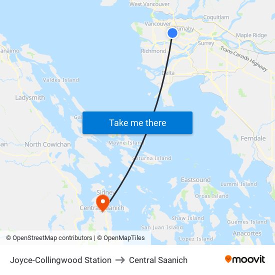 Joyce-Collingwood Station to Central Saanich map