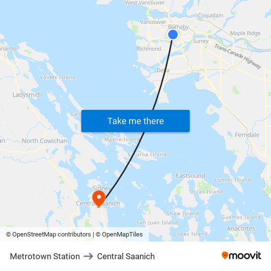 Metrotown Station to Central Saanich map