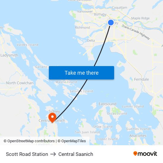 Scott Road Station to Central Saanich map
