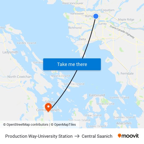 Production Way-University Station to Central Saanich map