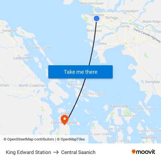King Edward Station to Central Saanich map