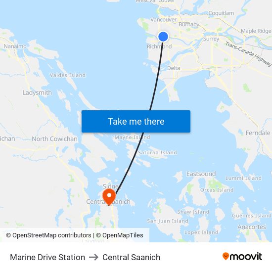 Marine Drive Station to Central Saanich map