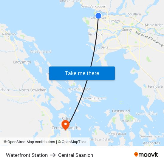 Waterfront Station to Central Saanich map
