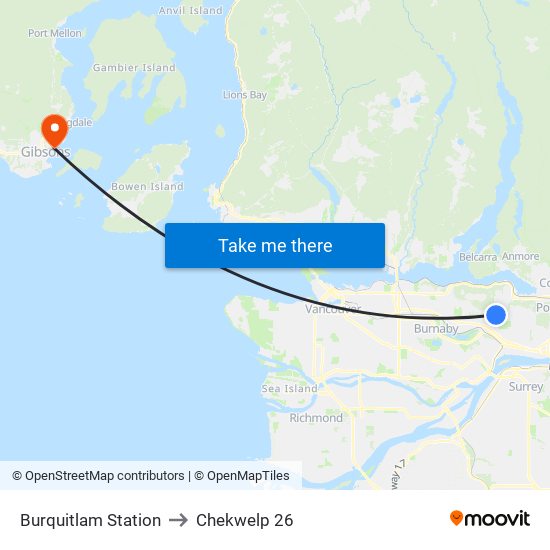 Burquitlam Station to Chekwelp 26 map