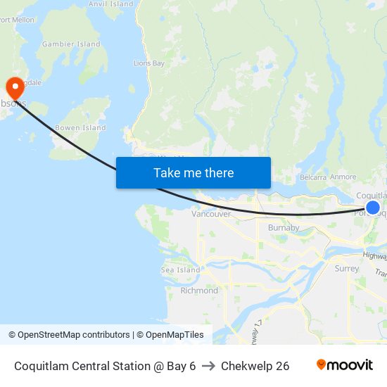 Coquitlam Central Station @ Bay 6 to Chekwelp 26 map