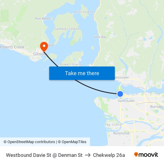 Westbound Davie St @ Denman St to Chekwelp 26a map
