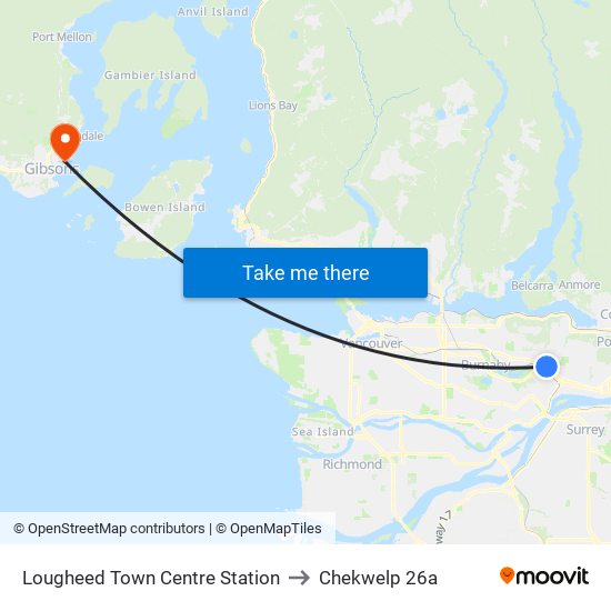 Lougheed Town Centre Station to Chekwelp 26a map