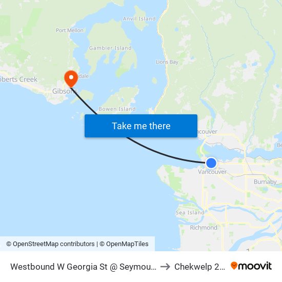 Westbound W Georgia St @ Seymour St to Chekwelp 26a map