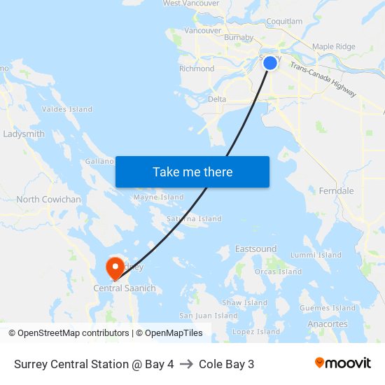 Surrey Central Station @ Bay 4 to Cole Bay 3 map