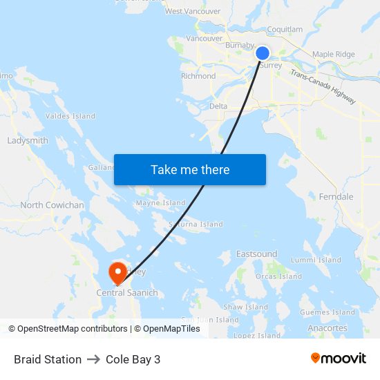 Braid Station to Cole Bay 3 map