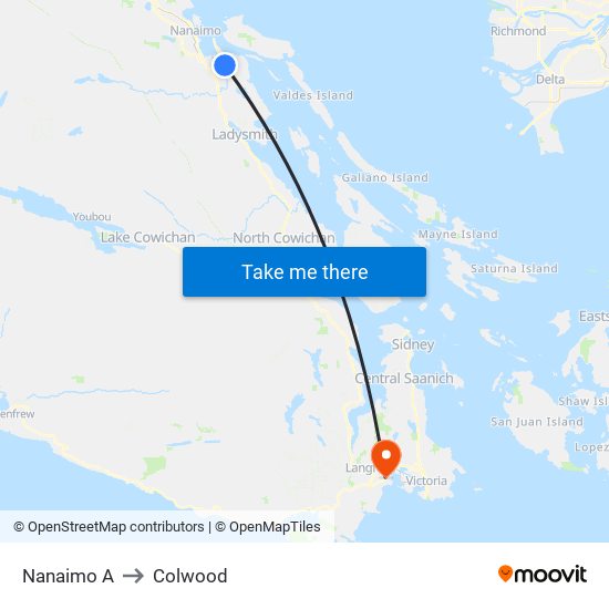 Nanaimo A to Colwood map